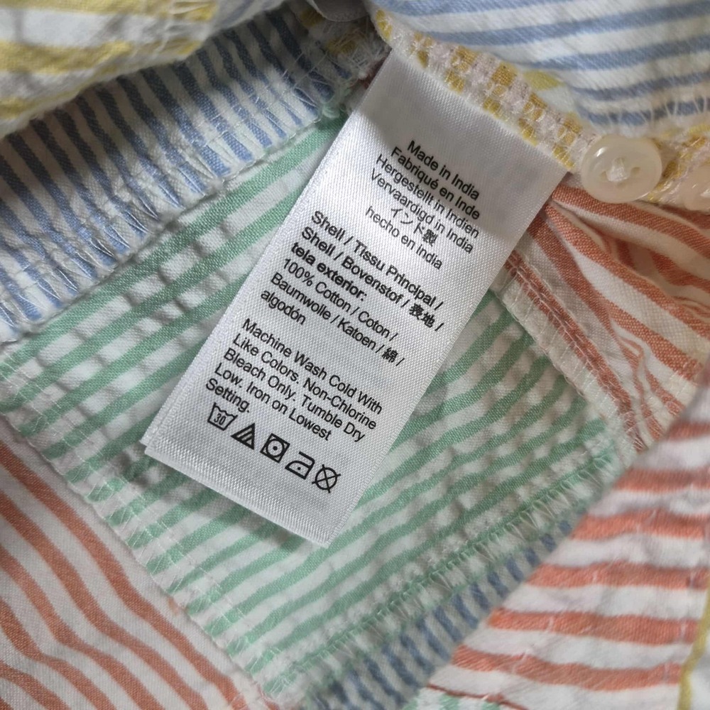 J. Crew Seersucker Shirt Men's Large Tall LT Classic Patch Work Short Sleeve - Picture 6 of 7